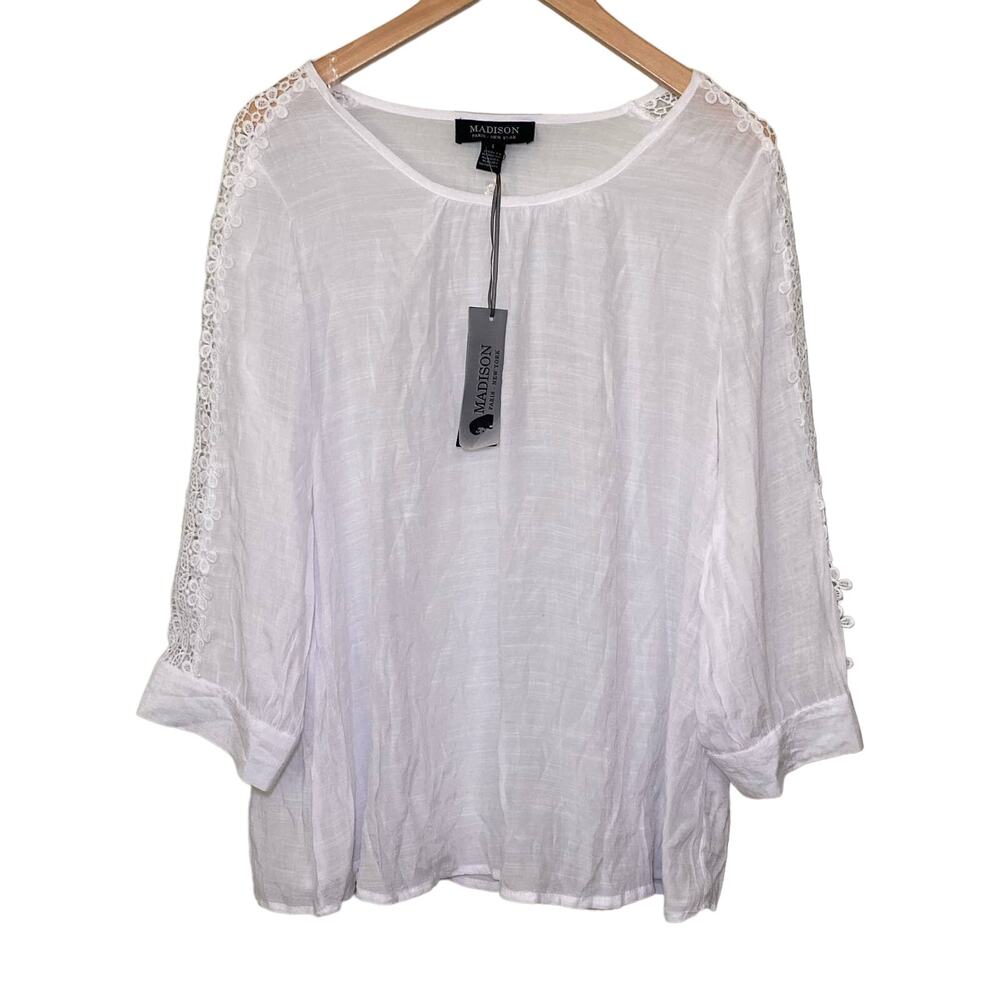 Madison Paris Floral Crochet Costal Cowgirl Bohemian Beach White Top Large